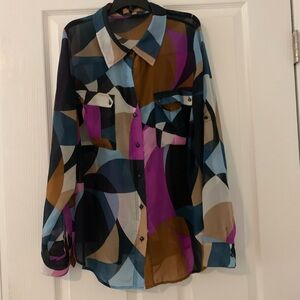 # 4/31 Ellen Tracy Vibrant Geometric Button Down Shirt